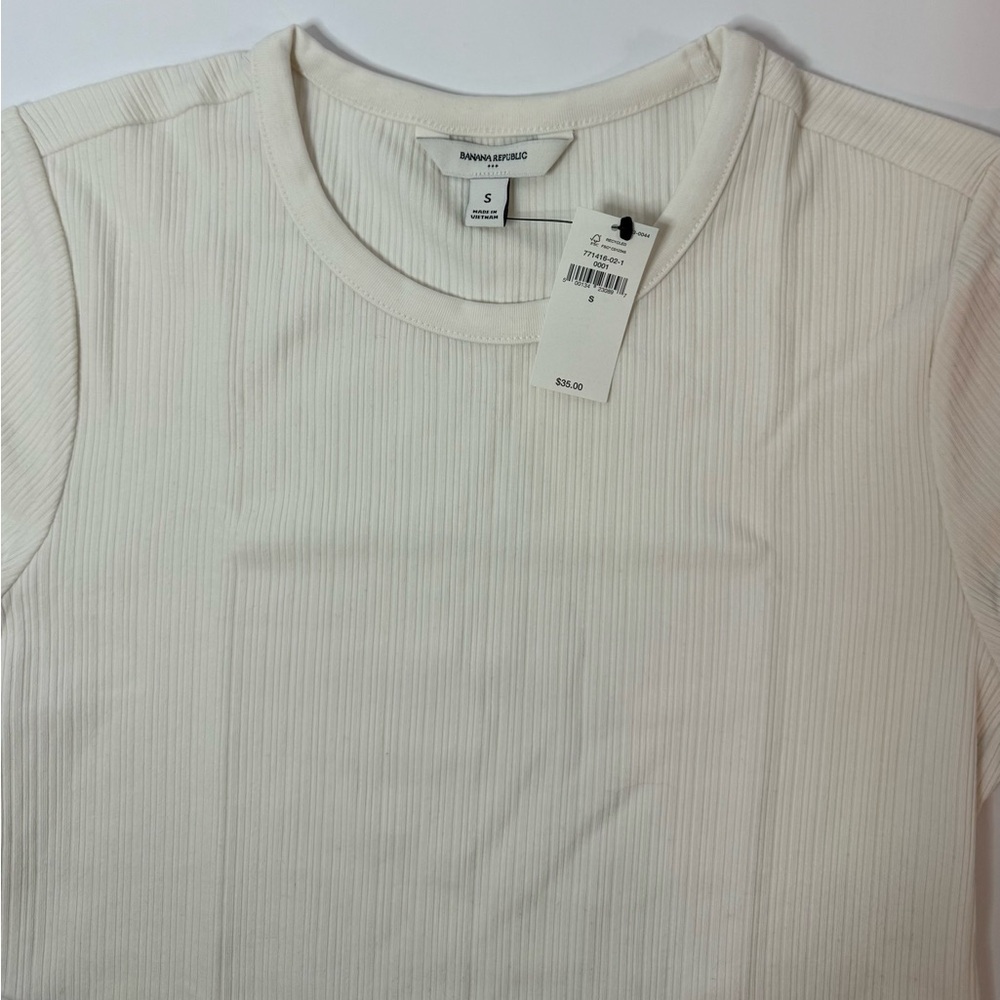 NWT Banana Republic Variegated Ribbed T-Shirt Snow Day White Size S - Picture 4 of 10